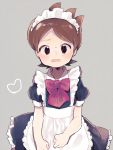  1boy alternate_costume amano_keita apron black_eyes blush brown_hair crossdressinging enmaided grey_background heart kouhara_yuyu looking_at_viewer maid maid_apron maid_headdress male_focus open_mouth otoko_no_ko short_hair simple_background solo youkai_watch 