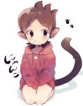  1boy amano_keita animal_ears black_eyes blush brown_hair cat_ears cat_tail hood hoodie kemonomimi_mode kouhara_yuyu male_focus paw_print seiza short_hair sitting solo star tail youkai_watch 