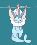  =_= blue blue_background blush closed_eyes clothes_pin clothesline drooling full_body hanging looking_at_viewer lovewolf5122 no_humans pokemon pokemon_(creature) simple_background sleeping solo vaporeon 