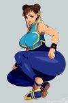  1girl alternate_costume artist_request breasts brown_eyes brown_hair china_dress chinese_clothes chun-li double_bun dress huge_breasts lips spandex squatting street_fighter tight 