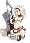  ganjyuui ganzyu_i hairband heart horn horns kirin kirin_(armor) kneeling midriff monster_hunter sword thigh-highs thighhighs weapon white_hair 