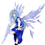  bad_id blue_eyes blue_hair cirno highres ice_sword inu_tsuki long_hair sword touhou weapon wings 