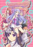  aoba_tsugumi bad_id black_hair blue_hair kaiseki kannagi lantern multiple_girls nagi purple_eyes torii violet_eyes wand zange 