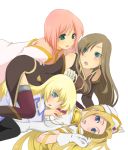  bad_id blonde_hair blue_eyes breast_grab breasts brown_hair colette_brunel crossover estellise_sidos_heurassein gloves green_eyes hat long_hair mint_adenade multiple_girls pink_hair short_hair tales_of_(series) tales_of_phantasia tales_of_symphonia tales_of_the_abyss tales_of_vesperia tear_grants thighhighs 