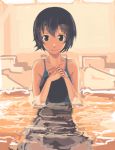 1girl amagami black_hair competition_swimsuit moto_kichi nanasaki_ai one-piece_swimsuit ripples school_swimsuit short_hair solo swimsuit water 