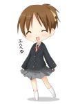  chibi closed_eyes hirasawa_ui k-on! kohinata_sora ponytail school_uniform short_hair solo translated 