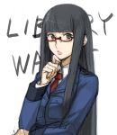  glasses hime_cut kimuchi library_war lipstick long_hair necktie shibasaki_asako toshokan_sensou uniform 