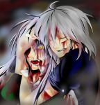  blood ex-meiling fangs hong_meiling hug hug_from_behind inu_tsuki izayoi_sakuya open_mouth touhou 