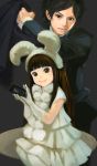  brown_eyes brown_hair bunny_ears cellphone child dress elbow_gloves gloves long_hair muuten phone rabbit_ears smile white_dress 