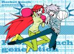  blue_eyes boxing_gloves contemporary hong_meiling izayoi_sakuya jumping long_hair open_mouth punch punching red_hair redhead silver_hair tima touhou 