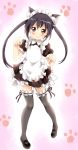  1girl animal_ears bad_id black_hair brown_eyes cat_ears cat_pose clenched_hands enmaided fist garters k-on! long_hair maid maid_headdress maruki_(punchiki) nakano_azusa paw_pose solo thigh-highs thighhighs twintails 