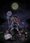  aqua_eyes bandage_over_one_eye bandages blood chibi crazy_eyes dress hat heterochromia hood hoshino_darts long_hair moon original pantyhose red_eyes skirt zombie 