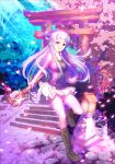  blue_hair blunt_bangs boots kaiseki kannagi nagi red_eyes torii wand 