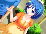  ahoge blue_eyes blue_hair dress droopy_eyes outside pregnant short_hair 