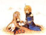  1girl blonde_hair brown_hair couple emil_castagnier flower gloves hair_ornament marta_lualdi scarf smile tales_of_(series) tales_of_symphonia tales_of_symphonia_knight_of_ratatosk 