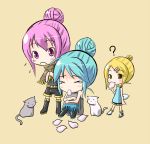  alternate_hairstyle bad_id cat chibi hair_bun hatsune_miku highres kagamine_rin leg_hug megurine_luka mouth_hold nekobaka tears thighhighs vocaloid 