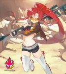  anti-materiel_rifle belt bikini_top boots chopsticks fingerless_gloves glasses gloves gun hotpants jacket long_hair midriff ponytail red_hair redhead rifle short_shorts shorts smile sniper_rifle studded_belt sunglasses tengen_toppa_gurren_lagann thigh-highs thigh_boots thighhighs very_long_hair weapon yellow_eyes yoko_littner yoko_ritona 