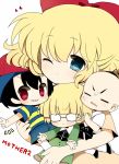  1girl 3boys =_= bad_id black_hair blonde_hair blue_eyes child glasses grin haru_(kyou) hat heart hug jeff_andonuts mother_(game) mother_2 multiple_boys ness nintendo paula_polestar poo red_eyes smile v wink 