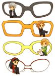  bad_id chibi glasses hanamura_yousuke narukami_yuu pantyhose persona persona_4 red-framed_glasses satonaka_chie seta_souji sitting tayako yellow-framed_glasses 