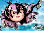  fish giantess haruhara megurine_luka ocean open_mouth smile takoluka tentacles tuna vocaloid 