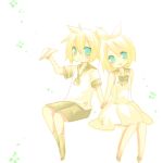  bad_id blonde_hair child green_eyes hand_holding holding_hands kagamine_len kagamine_rin paper_airplane siblings twins vocaloid young 