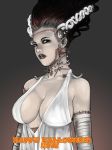  1girl bandages breasts bride_of_frankenstein covered_nipples english gradient gradient_background happy_halloween kusagami_style large_breasts lips looking_at_viewer parted_lips solo stitches upper_body 