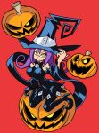  1girl blair breasts hat highres jack-o&#039;-lantern large_breasts long_hair pumpkin purple_hair shenanimation solo soul_eater witch_hat yellow_eyes 