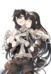  1boy 1girl ayer bandaged_arm bare_shoulders black_hair brother_and_sister duoyuanjun gloves goggles granblue_fantasy highres jessica_(granblue_fantasy) revision siblings 