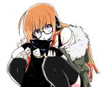  1girl cat glasses long_hair mokeo morgana_(persona_5) persona persona_5 sakura_futaba thigh-highs violet_eyes 