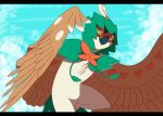  artist_name bird decidueye feathered_wings feathers hood leaf no_humans orcusporcus owl pokemon pokemon_(creature) pokemon_(game) pokemon_sm sky solo watermark web_address wings yellow_eyes 