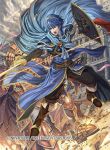  1boy armor artist_request blue_eyes blue_hair boots cape company_connection copyright_name fighting fingerless_gloves fire_emblem fire_emblem:_mystery_of_the_emblem fire_emblem_cipher gloves holding holding_weapon jewelry knee_boots marth pants shield short_hair short_sleeves sword tiara weapon 