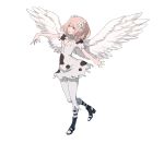  1girl angel_wings breasts cleavage durga_angel flower full_body gravity_daze gravity_daze_2 hair_flower hair_ornament highres looking_at_viewer official_art pink_hair saitou_shunsuke smile solo striped striped_legwear wings 