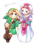  1boy 1girl blonde_hair blue_eyes blush couple hat instrument link ocarina open_mouth pointy_ears princess_zelda smile the_legend_of_zelda the_legend_of_zelda:_ocarina_of_time young_link young_zelda younger 