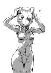  1girl animal_ears bandages bodysuit cat_ears daison evangelion:_2.0_you_can_(not)_advance evangelion:_3.0_you_can_(not)_redo eyepatch greyscale helmet looking_at_viewer monochrome neon_genesis_evangelion pilot_suit plugsuit rebuild_of_evangelion shikinami_asuka_langley souryuu_asuka_langley standing thigh_gap 