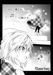  1girl anastasia_(idolmaster) comic english eyebrows eyebrows_visible_through_hair from_side greyscale idolmaster idolmaster_cinderella_girls kuboken_(kukukubobota) monochrome musical_note scarf short_hair solo translation_request younger 