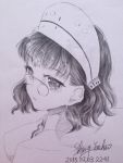  1girl absurdres capelet commentary_request glasses graphite_(medium) hat headdress highres kantai_collection kumo_hulan pencil roma_(kantai_collection) solo traditional_media 