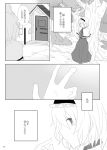  1girl alice_margatroid aoi_(annbi) comic door forest greyscale monochrome nature solo touhou translation_request 