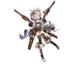  bag belt black_legwear blonde_hair blue_eyes boots coat granblue_fantasy gun hat holding holding_weapon knee_boots kukuru_(granblue_fantasy) looking_at_viewer minaba_hideo open_mouth short_hair simple_background skirt smile solo thigh-highs weapon white_background wide_sleeves zettai_ryouiki 