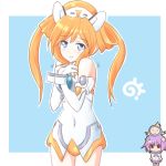  1girl atair bare_shoulders blue_eyes blush breasts elbow_gloves gloves long_hair neptune_(choujigen_game_neptune) neptune_(series) orange_hair orange_heart power_symbol shin_jigen_game_neptune_vii solo symbol-shaped_pupils tennouboshi_uzume twintails white_gloves 