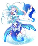  blue_eyes blue_hair cure_mermaid fins go!_princess_precure jewelry long_hair necklace no_humans pink_nose pokemon pokemon_(creature) pokemon_(game) pokemon_sm precure primarina solo tail tail_fin togeshiro_azami 