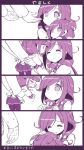  1boy 2girls 4koma admiral_(kantai_collection) akari_ryuryuwa apron comic commentary_request crying highres holding kantai_collection monochrome mother_and_daughter multiple_girls pantyhose school_uniform serafuku smile sweatdrop taigei_(kantai_collection) translation_request 
