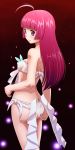  1girl adjusting_clothes adjusting_swimsuit ahoge ass awa bikini black_background breasts butt_crack closed_mouth from_side highres hime_cut houjou_sophie light_smile long_hair pink_hair pripara side-tie_bikini sideboob small_breasts solo standing swimsuit violet_eyes white_bikini 