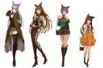  4girls :d :o absurdres alternate_costume animal_ears ankle_boots arm_at_side aster_(granblue_fantasy) bag bangs bare_shoulders belt black_boots black_legwear black_shorts blue_eyes boots bow bracelet breastplate breasts brown_boots brown_eyes brown_hair brown_shoes casual choker cleavage closed_mouth coat cross-laced_footwear diamond_(shape) dress erun_(granblue_fantasy) eyelashes fashion fishnets flat_chest full_body fur-lined_boots fur_trim gem granblue_fantasy green_coat grey_hair hair_ornament halterneck hand_behind_head hand_on_own_shoulder hand_on_own_thigh handbag head_tilt heart high_heel_boots high_heels highleg highleg_panties highres jacket jewelry kneehighs korwa legs_together lineup long_hair long_sleeves looking_at_viewer medium_breasts metella_(granblue_fantasy) miniskirt mismatched_footwear mismatched_legwear mole mole_under_mouth multiple_girls navel off_shoulder open_mouth orange_dress panties pants pink_panties pleated_skirt pocket polka_dot polka_dot_dress red_bow see-through shawl shoes short_hair shorts silver_hair simple_background skirt sleeves_past_elbows smile stella_(granblue_fantasy) stomach thigh-highs thigh_boots underwear very_long_hair white_background white_boots white_jacket x_hair_ornament yatsuka_(846) zettai_ryouiki 