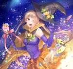  candy green_eyes halloween hat long_hair mamechiyo555 night night_sky one_eye_closed original pumpkin sky twintails witch witch_hat 