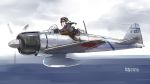  1girl a6m_zero aircraft airplane artist_name belt black_hair cockpit dated flying goggles highres original pantyhose parted_lips pleated_skirt propeller red_eyes riding sailor skirt solo tokihama_jirou world_war_ii 