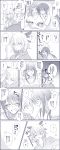  ! 3girls antenna_hair blush breast_grab breasts comic eyebrows eyebrows_visible_through_hair giving_up_the_ghost grabbing greyscale grin groping highres huge_breasts kaminashi_nozomi keijo!!!!!!!! long_hair miyata_sayaka monochrome multiple_girls oto_mzn ponytail smile speech_bubble spoken_exclamation_mark toyoguchi_non translation_request 