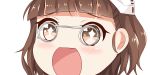  1girl bangs blunt_bangs blush brown_hair eyebrows eyebrows_visible_through_hair face glasses gradient_eyes kantai_collection looking_at_viewer multicolored_eyes open_mouth pince-nez roma_(kantai_collection) short_hair simple_background sin-poi solo sparkling_eyes white_background 