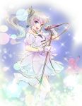  blue_eyes commentary earrings idol iesupa jewelry microphone microphone_stand music ruby_rose rwby scar singing sparkle weiss_schnee white_hair 