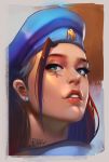 1girl ana_(overwatch) captain_amari dark_skin eyepatch face facial_mark facial_tattoo hat long_hair looking_at_viewer portrait solo superschool48 tattoo younger 