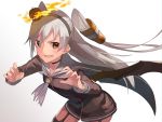  &gt;:d 1girl :d amatsukaze_(kantai_collection) brown_eyes commentary_request diadem dress fang fingernails garter_straps grey_hair hair_tubes jack-o&#039;-lantern kantai_collection lifebuoy long_fingernails long_hair long_sleeves looking_at_viewer open_mouth sailor_dress smile solo two_side_up ukimesato very_long_hair white_background wings 
